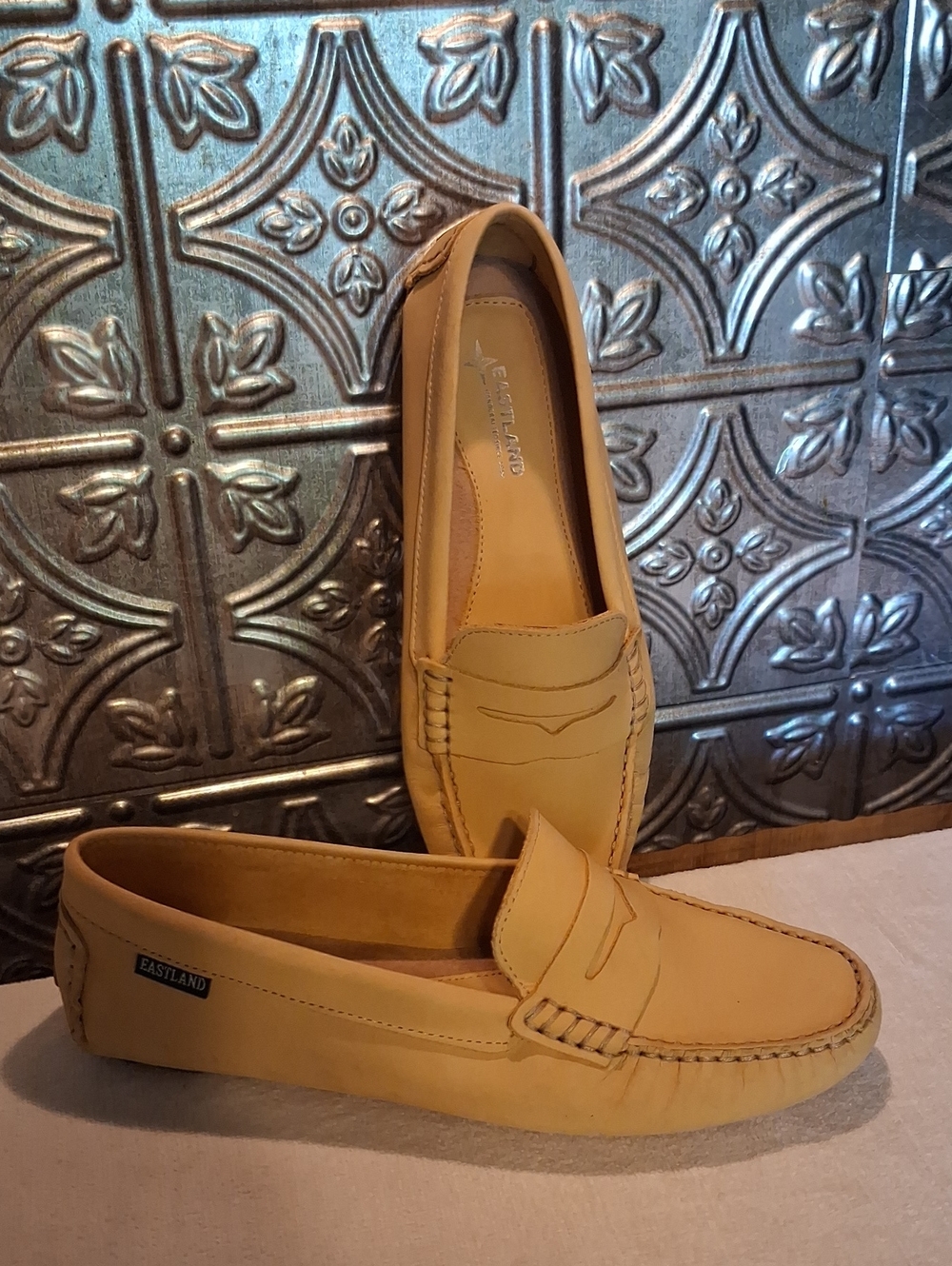 Eastland Yellow-Tan Leather Penny Loafers Slip On Driving Flats New